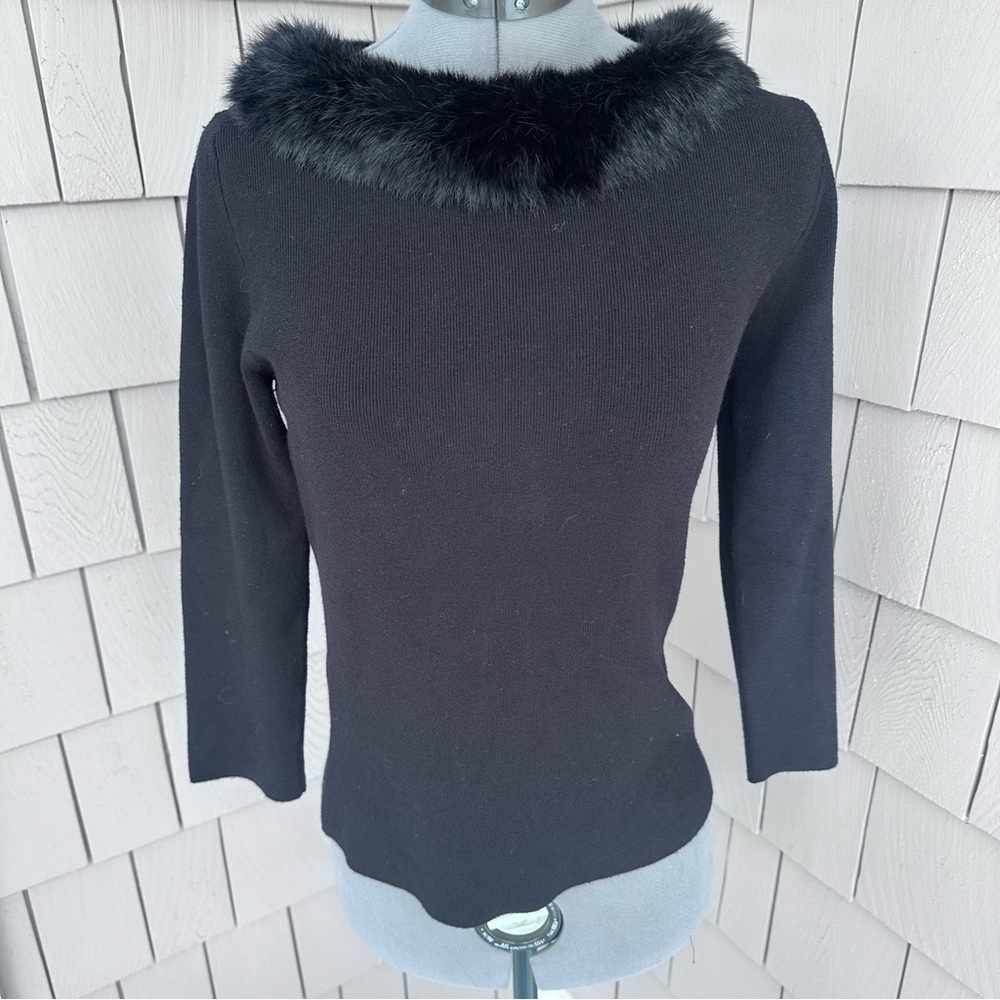 Vintage Michelle Nicole women’s Fur Scoop Neck long sleeve black sweater sz M